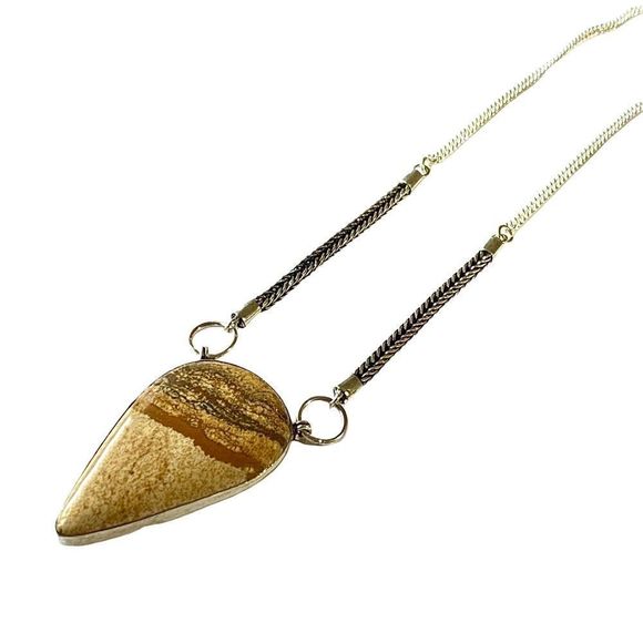 Natural Picture Jasper Gemstone in a 925 Stamped Silver Overlay Necklace - Picture 4 of 9